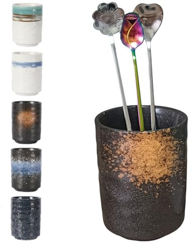 TOPYOKK Stoneware Coffee Bar Utensil Holder Tea & Coffee Spoon & Stirrer Holder for Stir Stick Straw Teaspoon Holder Spoon Cup Small Utensil Jar (Fireworks)