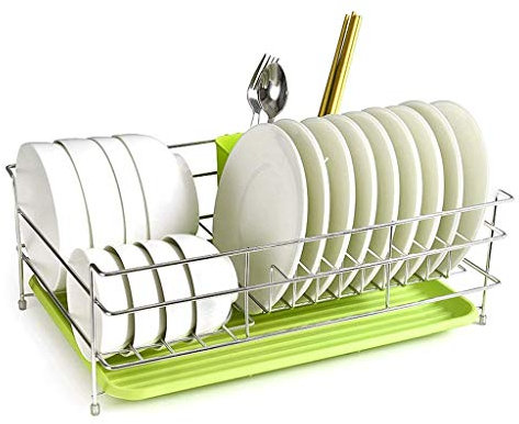 Escurridor de platos con soporte blanco para cubiertos y utensilios, brazos extensibles sobre el fregadero, escurridor de platos en el fregadero o en el mostrador, acero inoxidable para cocina