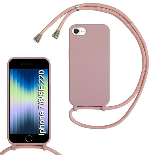 MBSLFY Cover per Cordino con Collana per iPhone 6/6S/7/8/iPhone SE 2022/SE 2020, Custodia Silicone Morbido con Corda, Case Tracolla Silicone con Necklace Regolabile per iPhone 6S/7/8, Rosa chiaro
