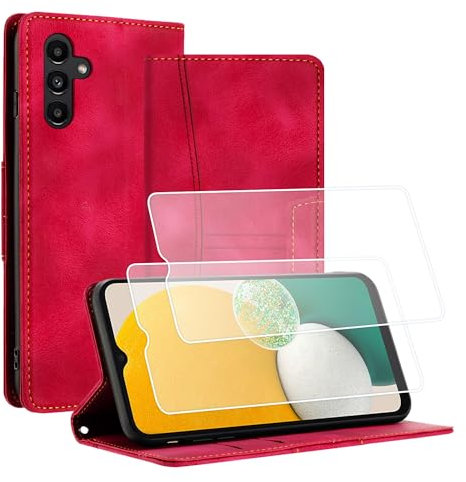 Yihaoyard Custodia per Samsung Galaxy A25 5G in Pelle Premium con Chiusura Magnetica, Slot per Carte e Stand Custodia Pieghevole per Samsung Galaxy A25-2 Vetro Temperato