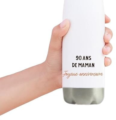 CADEAUX.COM - Gourde Isotherme Message Maman 90 Ans Personnalisé - Message Personnalisable - Cadeau Anniversaire Maman - Cadeau 90 ans - Cadeau Femme Fete des Meres