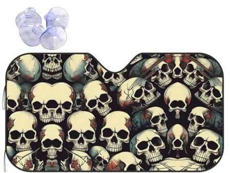 Parasol retráctil para parabrisas de coche, con diseño de calavera, parasol para ventana delantera de coche, visera UV, parasol retráctil para automóvil