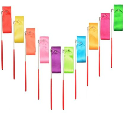 Regenbogen Band,10 pcs Tanzbänder Streamer 2 Meter Rhythmische Gymnastik Ribbon für Kinder Künstlerisches Tanzen Baton Wirbelndes Training