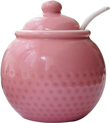 Zuccheriera Zuccheriera, Zuccheriera Macaron Europea con Coperchio e Cucchiaio, Barattoli for Zucchero e Caffè in Ceramica da 250 ml, Zuccheriera Colorata, Barattolo for Spezie in Porcellana-Rosso-250