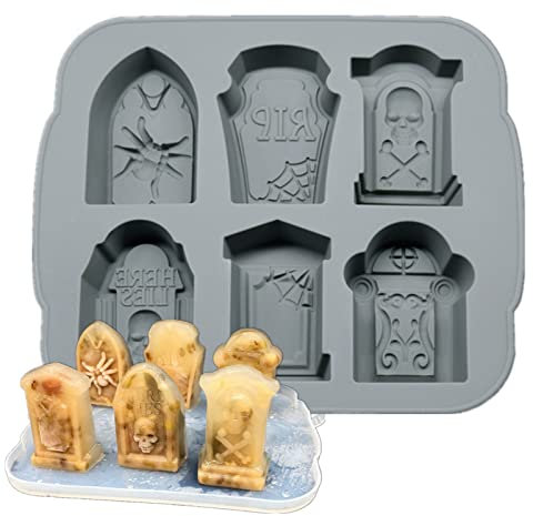 RoseFlower Grabstein Silikonform Halloween Backform Kuchenform Silikon, Halloween Silikonform Eiswürfel & Backen Form für Whiskey, Schokolade, EIS, Süßigkeiten, Kuchen -Grau