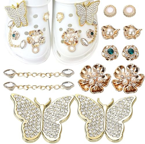 BSITSSS Shoe Charms, Crystal Diamond Shoe Accessories Charms Bling Crystal Shoe Decoration Charms for Clog,DIY Clog Sandals Croc Accessories (Gold)