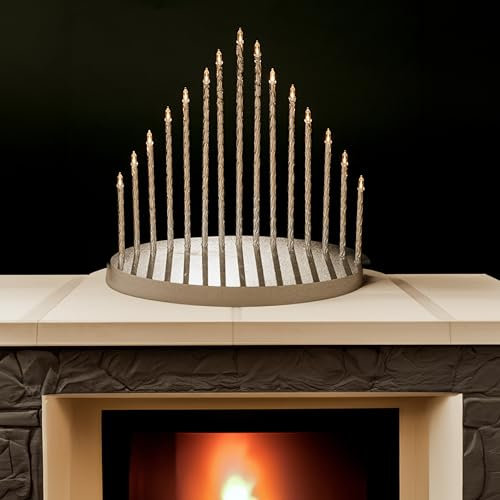 Marco Paul 15 Sparkle LED Candle Bridge Arch Tower - Battery Operated Modern Silver Pipe LED Xmas Candles - Christmas Decorations Candlebridge for Window Decoration Fireplace Decoration