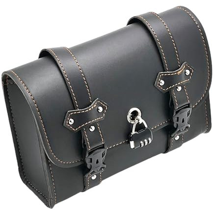 Setauoo Borsa da manubrio per moto, borsa da barile per moto - Custodia per moto retrò - Borsa per forcella da moto resistente all'acqua in pelle PU con 2 cinghie, borsa a botte per pendolari in