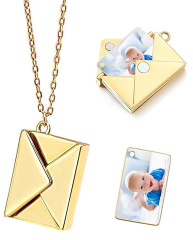 Urijk Personalized Locket with Photo, Custom Love Letter, Gold Locket, Secret Note, Letterbox Necklace