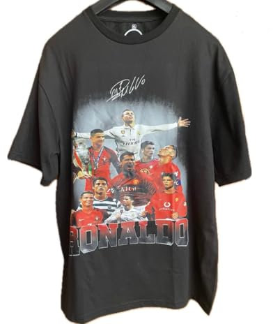 JOTA STUDIOS Maglietta Cristiano Ronaldo Vintage Retro Old School Esclusiva Manchester Madrid Portogallo CR7, Nero , XXL