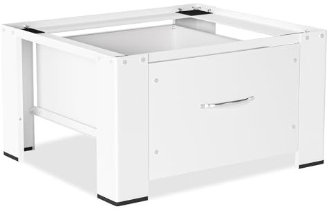 Izrielar Tvättmaskinsunderrede med låda, 62,5 x 54,5 x 32,5 cm, tvättmaskinshylla, tvättmaskinsunderskåp upp till 150 kg, tvättmaskinssockel/vit