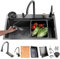HZKSINNK 80x50cm Fregadero de Cocina de 1 Cubeta, cascada Fregadero de Acero Inoxidable, con Grifo Cocina Extraible, lavadora de vidrio, sifón, rebosadero y desagüe así como otros accesorios