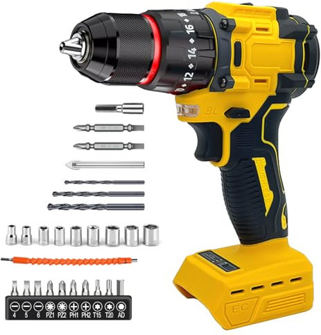 Cordless Drill Driver 80Nm,Compatible with Dewalt 20V Battery,Brushless Electric Screwdriver Set,with 27pcs Accessories,for Home and Garden DIY Project (No Battery)