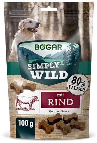 Bogar - Simply Wild - Hundeleckerli - Hundefutter als Ergänzung zur gewohnten Ernährung - Weiche Hundeknochen - Leckereien für Hunde mit Rindfleisch - 100 g - Unterstützung für die Hundepflege