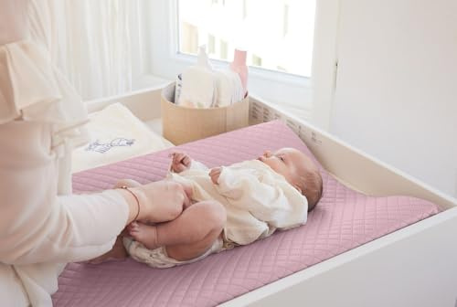 Deluxe Unisex Baby Waterproof Changing Mat - Quilted Anti Roll Cosy Caro 50x70cm | Waterproof & Wipeable (Pink)