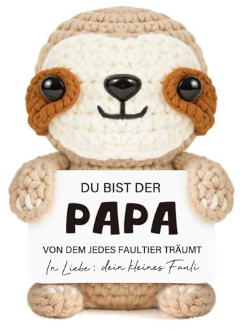 Giftasy Geschenk für Papa – Handgemachtes Gehäkeltes Faultier mit Energiekarte, Geburtstagsgeschenk für Vater, Vatertag, Bester Papa Geschenke, Vatertagsgeschenk, Weihnachten