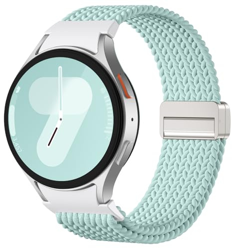 Upeak Nylon Armband Kompatibel mit Samsung Galaxy Watch 7 6 4 5 40mm 44mm | Ein Klick Geflochtenes Magnetisch Band für Samsung Watch 6 Classic 47mm 43mm, 5 Pro 45mm, 4 Classic 42mm 46mm, FE, Mintgrün