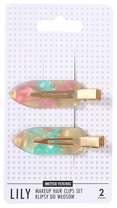 SISTER YOUNG – LILY Make-up Haarclips Set – 2 Stück – Faltenfreie Haarspangen für Make-up, Pflege & Styling – Rutschfeste Clips, sanft zum Haar, elegant & praktisch (PINK GREEN)