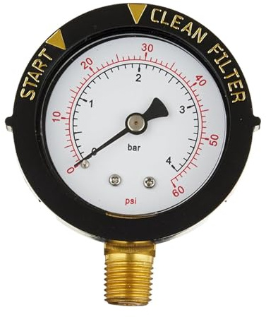 KIXZSAZ Premium Pool Druckmessgerät, 0–60 psi, Ersatzteile, klare und genaue Ablesung, Pool Filter Druckmessgerät, Bodenmontage, 1/4 NPT, was eine Starke Pumpe ist, wasserdichte Whirlpools