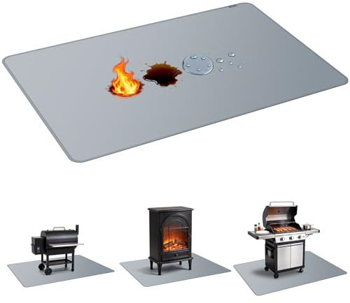 PAWBOSE Alfombrilla para Debajo de la Parrilla de 165x122 cm (65x48 Pulgadas) para Parrilla al Aire Libre, Alfombrilla de Barbacoa Ignífuga de Doble Cara para Patio y Terraza, Alfombrilla Impermeable