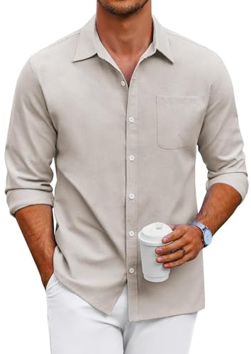 COOFANDY Herren Hemd Langarm Oxford Business Hemd Männer Freizeithemden Herrenhemden Langarm Casual Button Down Shirt Comfort Fit Langarmhemd Bügelfrei Baumwollhemd mit Tasche Hellbraun M