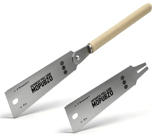 60cm Ryoba Japansäge mit 6-10/17 TPI, Zweischneidig Zugsäge mit traditionellem Rattanholz-Griff, ideal für präzise Schnitte bei Holz, DIY-Projekte & für Querschnitt, Set inkl Wechsel-Sägeblatt