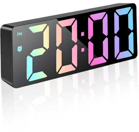 Digital Alarm Clock Digital Clocks Bedside LED Colorful Display Mains Powered Electric Battery Alarm Clocks Bedside Alarm Clocks with Snooze Temperature Date Brightness Adjustable for Bedrooms Office