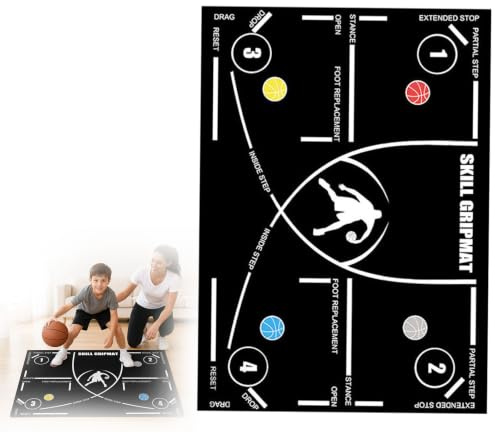 Tutamaz Basketball Trainingsmatte 120x80cm für Dribbling und Koordination | Rutschfeste geräuschdämpfende Gummimatte mit aufgedruckten Übungsfeldern für Indoor‑ und Outdoor Basketballtraining