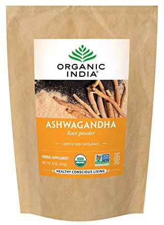 ORGANIC INDIA Ashwagandha Powder Organic - Ashwagandha Root Powder Bulk, Herbal Supplement - Vegan, Gluten-Free, Kosher, Non-GMO, Supports Stress Relief, Energy, and Sleep - 1lb Bag