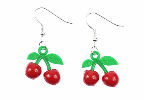 Cerisier Rockabilly de Boucles d'oreille cerise Miniblings 3D en plastique rouge - la main de mode Bijoux argenté Boucles d'oreille