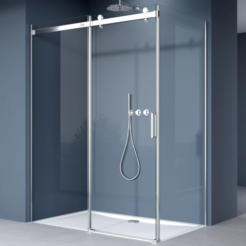 doporro Duschkabine 100x145x195cm Duschabtrennung mit Schiebetür Klarglas | 8mm ESG-Sicherheitsglas mit Nano-Beschichtung | Links/Rechts montierbar Ravenna17K