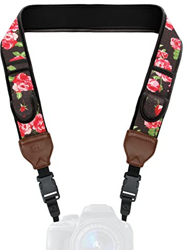 USA GEAR Cinghia della Fotocamera con Fibbie a Sgancio Rapido e Tasche di Conservazione Sccessorie - Compatibile con Fotocamere Canon, Fujifilm, Nikon, Sony DSLR, Mirrorless e Istantanee – Floreale