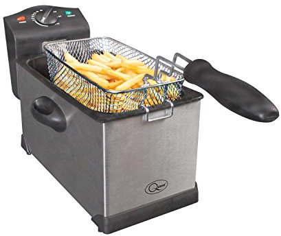 Quest 35140 3 Litre Stainless Steel Deep Fat Fryer / 130-190°C Adjustable Temperature/Lid Cover/Easy Clean Removable Oil Container / 2000W / Ideal For Fried Chicken, Chips & More