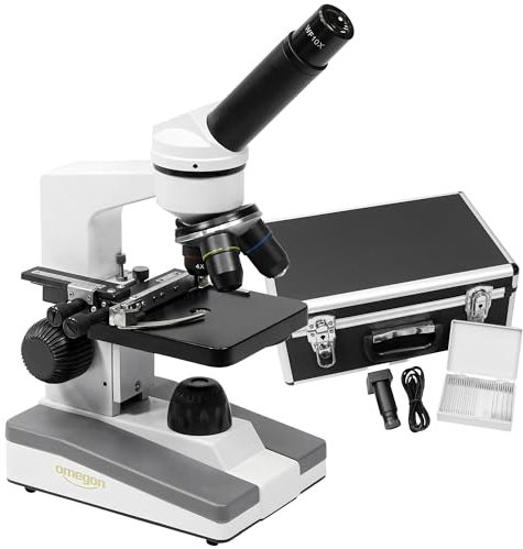 Omegon Mikroskop MonoView | achromatisch | 1534x Vergrößerung | integrierte Kamera | LED-Beleuchtung | ideal für Schule & Hobby | inkl. umfangreichem Zubehör