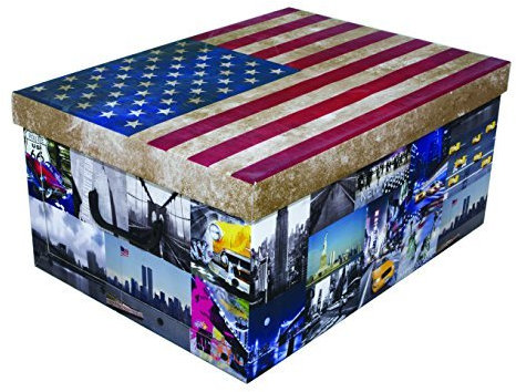 Kreher XXL Dekokarton, Aufbewahrungsbox mit Deckel und Griffen. 45 Liter Volumen. Verschiedene Motive (USA New York City)