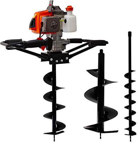 BITUXX® 2,8PS Benzin Erdlochbohrer Erdbohrer Erdbohrgerät Pfahlbohrer für 2 Personen inkl. 3 Bohrer (100mm/200mm/300mm)