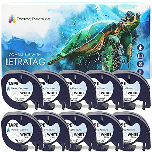 10x Schriftband kompatibel für Dymo LetraTag 91201 Schwarz auf Weiß (12mm x 4m), Kunststoff, laminiert, für Dymo LetraTag LT-100H, LT-100T, LT-110T, QX 50, XR, XM, 2000, Plus Etikettendrucker