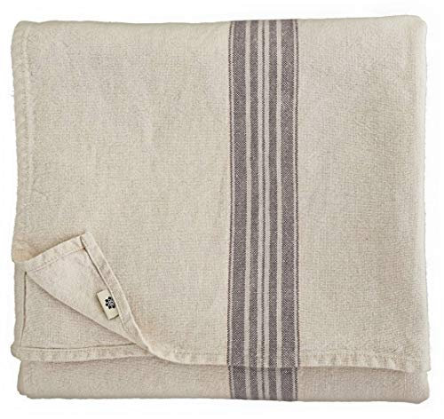 Linen & Cotton Luxus Vintage Shabby Chic Rustikal Tischdecke Provence - 100% Leinen, Beige Natur Schwarz (136 x 350 cm) Tischtuch Stoff Tischwäsche Rechteckig Lang für Home Küche Dekoration Wohnzimmer