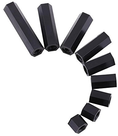 Akozon Nylon Schwarz Hex Spacer, 100Pcs M3 Innensechskant Gewinde Spacer Distanzbolzen Schwarz Nylon Sechskant Abstandsbolzen Muttern Sortiment mit Kunststoff-Box(M3*20)