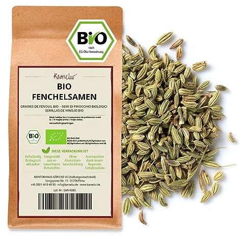 Kamelur 250g BIO Fenchelsamen ganz, ohne Zusätze - aromatischer Fenchel BIO ganz für BIO Fencheltee Fenchelsaat in umweltfreundlicher Verpackung