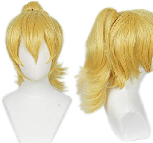 Linfairy Kurze blonde Perücke mit Pferdeschwanz Halloween Cosplay Kostüm Perücke für Frauen