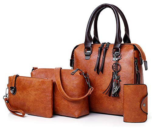 Segater® Damen Mode-Handtasche+Schultertaschen+ Geldbörse+Kartengeldbeutel Frau PU Leder Umhängetaschen Shopper Tote 4 Stück