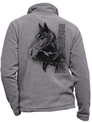 Reitsport Fleece grau personalisiert mit einem Pferd, Größe XL