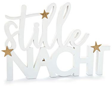 HEITMANN DECO Schriftzug Stille Nacht aus Holz mit Sternen - Aufsteller Weihnachtsdekoration - Weiß, Gold, Glitzer
