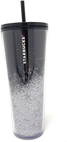 Starbucks 2019 - Bicchiere a specchio per bevande fredde, con brillantini, colore: nero