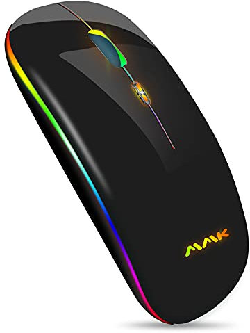 Wireless Bluetooth Mouse, Slim Mouse 2.4G Portable USB Optical Wireless Mice, LED Rechargeable Dual Mode(Bluetooth 5.0 and 2.4G Wireless) Mouse for Laptop, PC, Mac OS , Android , Windows,(Black)