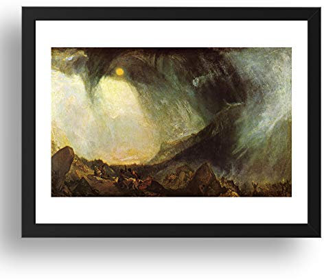Period Prints TURNER Joseph Mallord William: Snow Storm Hannibal and his Army Crossing the Alps, vintage art, A2 reproduction in 24x17 inch Black Frame