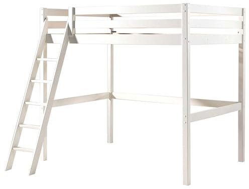 Vipack Hochbett mit Liegefläche 140 x 200 cm inkl. Sesselbett Kiefer massiv weiß lackiert