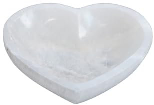 Cuenco de carga de cristal de selenita de corazón, limpieza, meditación, ritual y curación energética