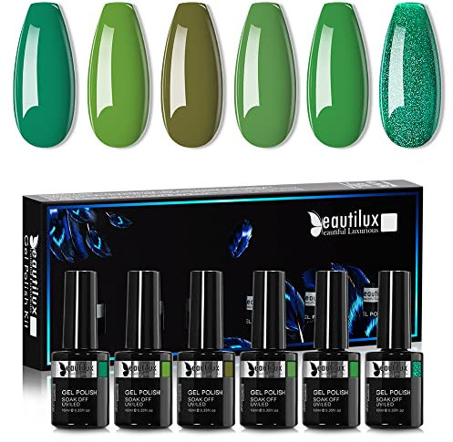 Beautilux UV Nagellack Grüne, 6 Farben 10ml Soak Off Grüne Gel Nagellack Set für Home-Maniküre Nail Art Maniküre (Grüne Serie)